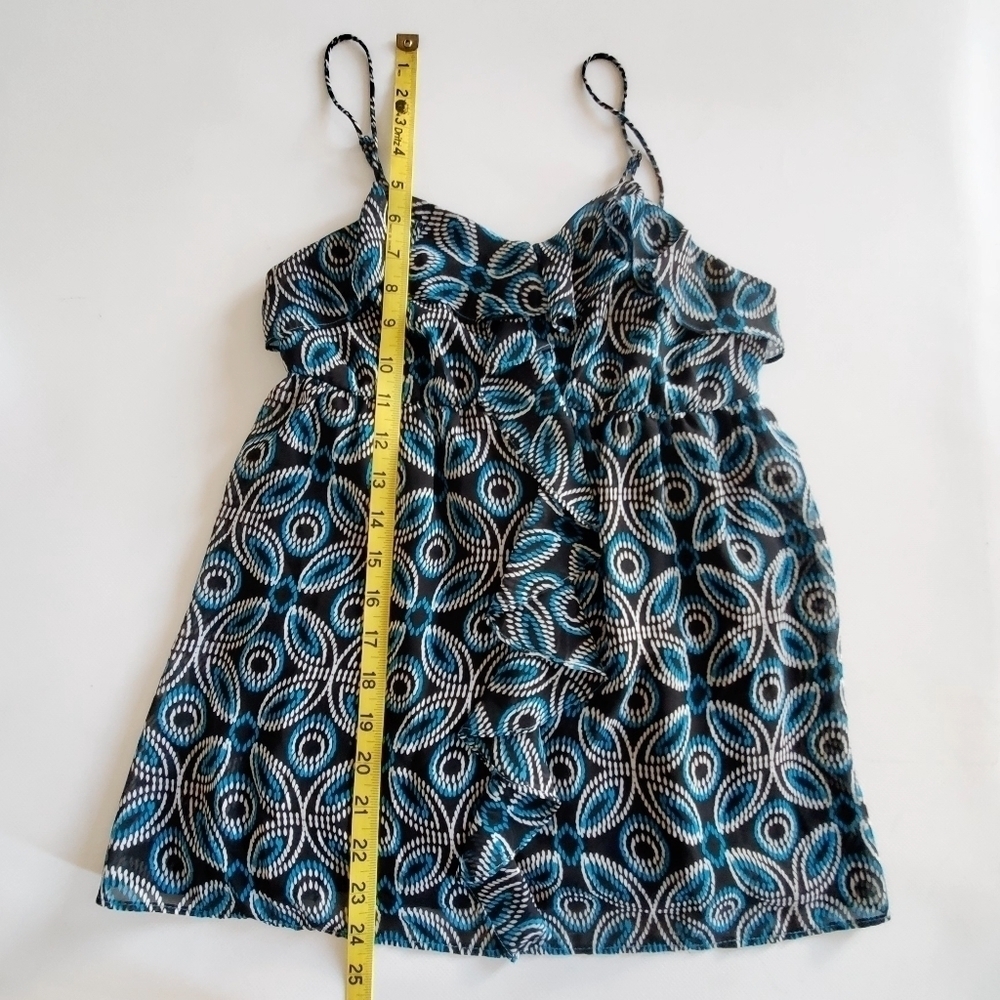 1042 * Candie's Geometric Floral Dot Print Tank Black Blue Size S - Picture 6 of 6